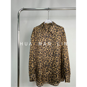 【花滿林】翻领万事利木颜黄金丝绸真丝桑蚕丝豹纹上衣259802