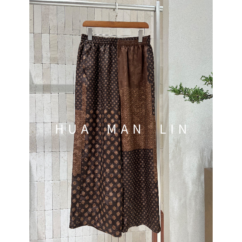 花滿林【彩蛋】全松紧腰拼接花色香云纱真丝桑蚕丝休闲裤263113
