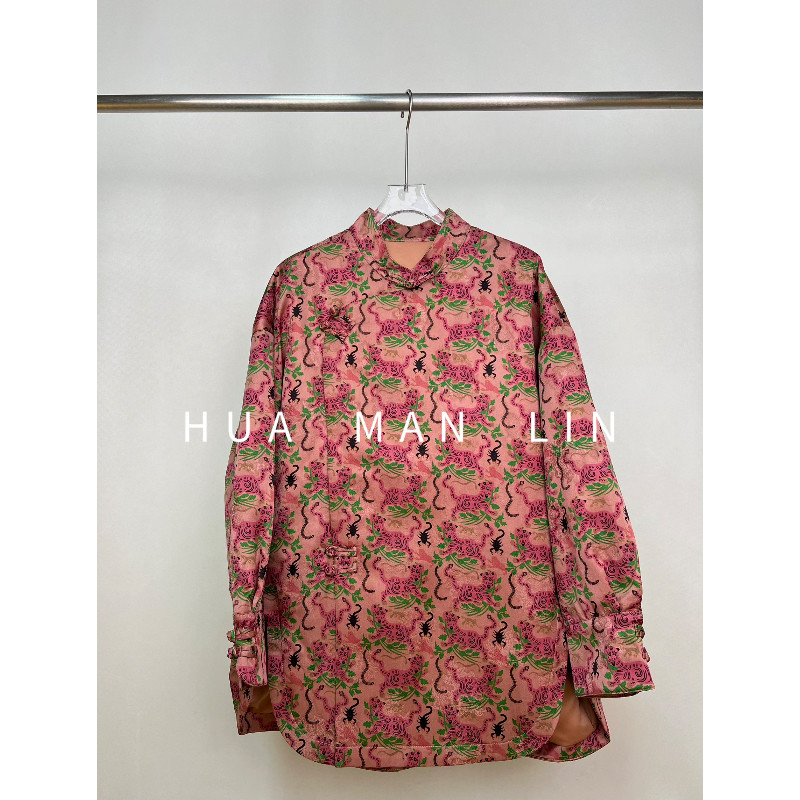 【花满林】&lsquo;虎镇五毒&rsquo;香云纱桑蚕丝填充物白鹅绒羽绒上衣25218