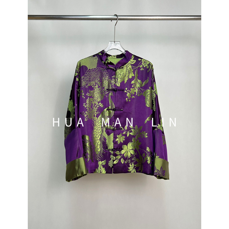 【花满林】小立领正门襟手工盘扣老缎真丝桑蚕丝外套259923