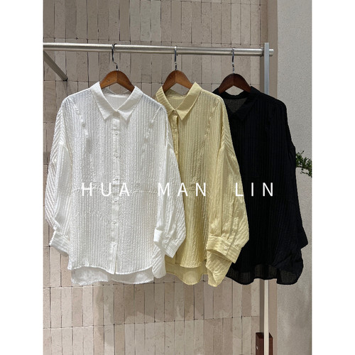 【花满林】三色翻领正门襟竖纹弧形下摆真丝桑蚕丝上衣59278