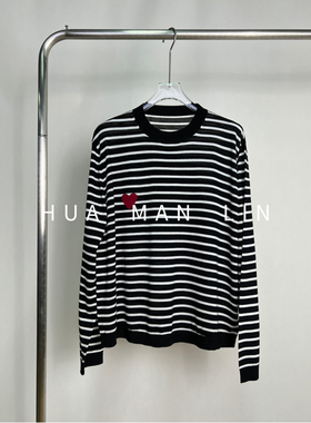 【花满林】圆领红色爱心条纹羊毛长袖上衣24726