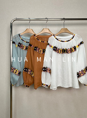 【花满林】三色圆领重工刺绣苎麻刺绣上衣88667