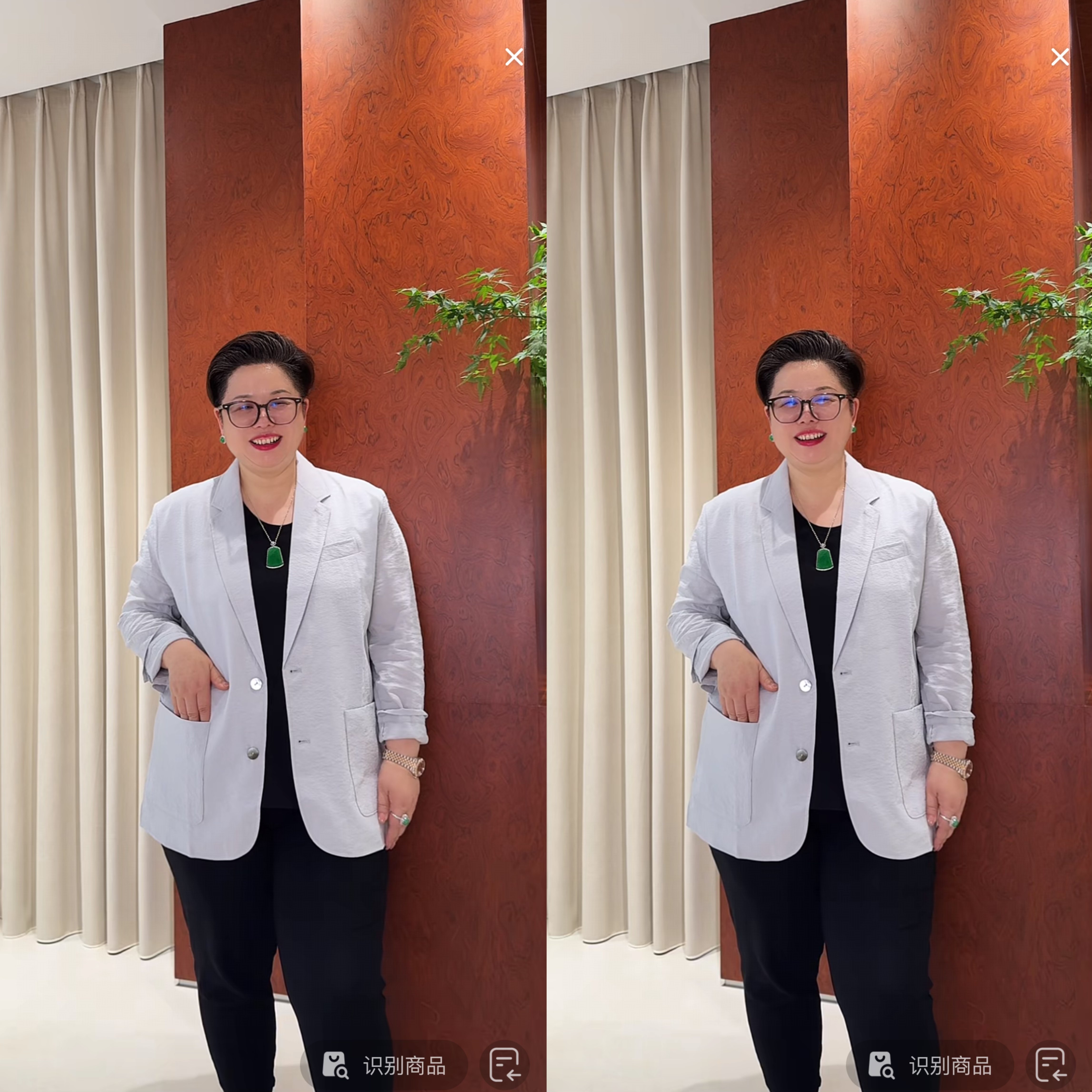 花滿林翻领贝壳扣双口袋肌理感真丝桑蚕丝西装269843