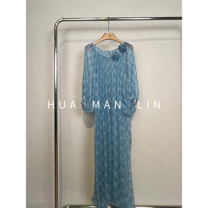 【花满林】圆领领口手工盘花桑蚕丝罩裙连衣裙259154【配黑色吊带