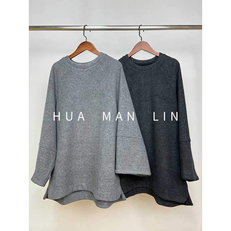 【花满林】两色圆领拼接袖前短后长加厚德绒上衣28301