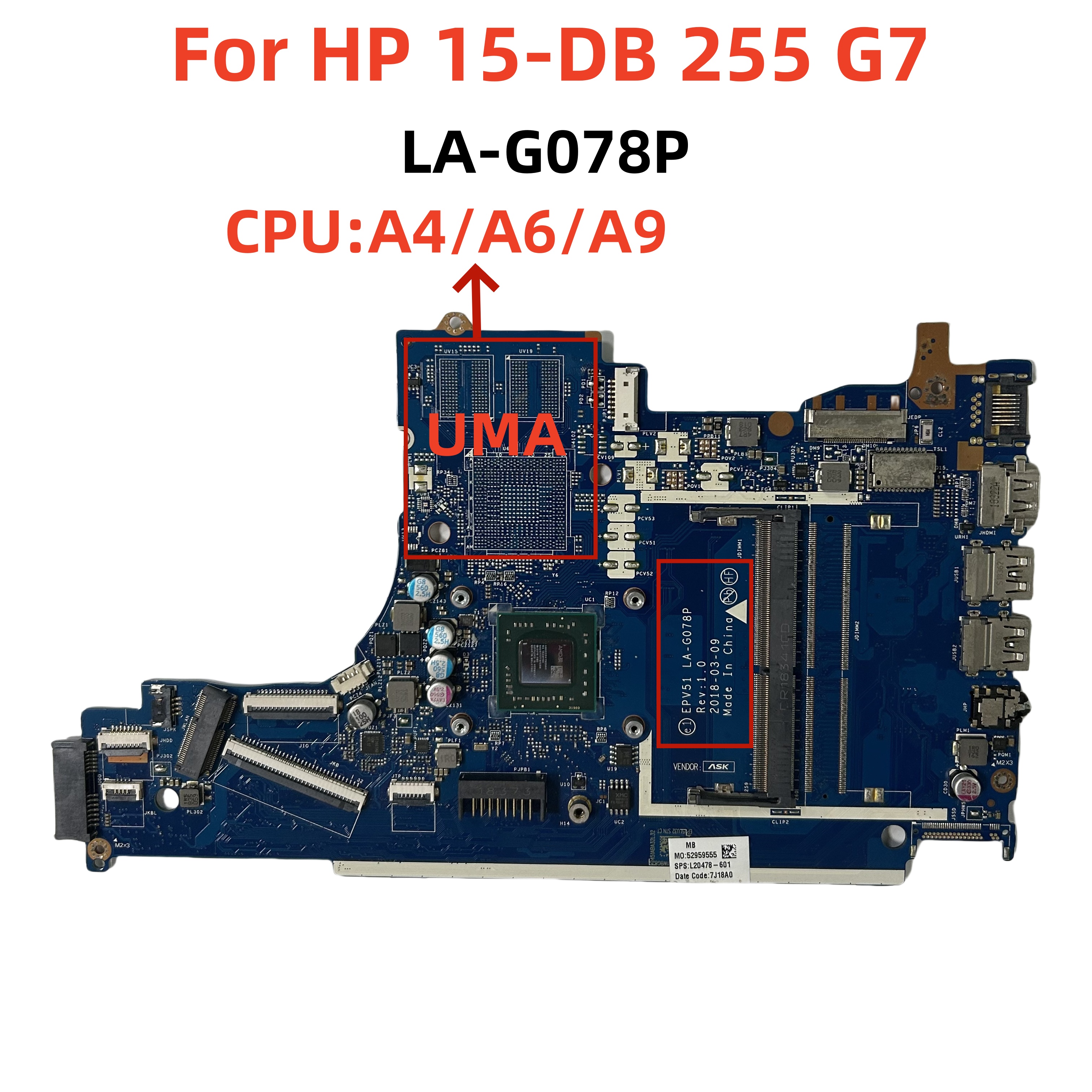 惠普 HP 15-DB 255 G7 主板 LA-G078P A4/A6A9 集成 现货供应