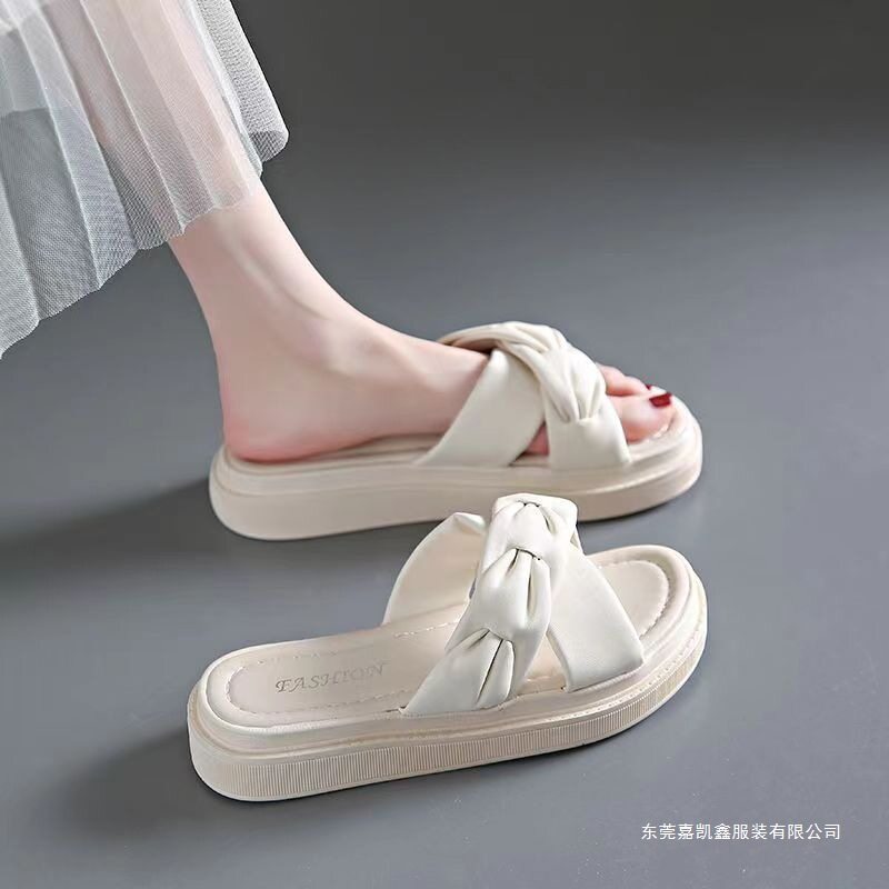 小香风蝴蝶结厚底防滑凉拖女夏