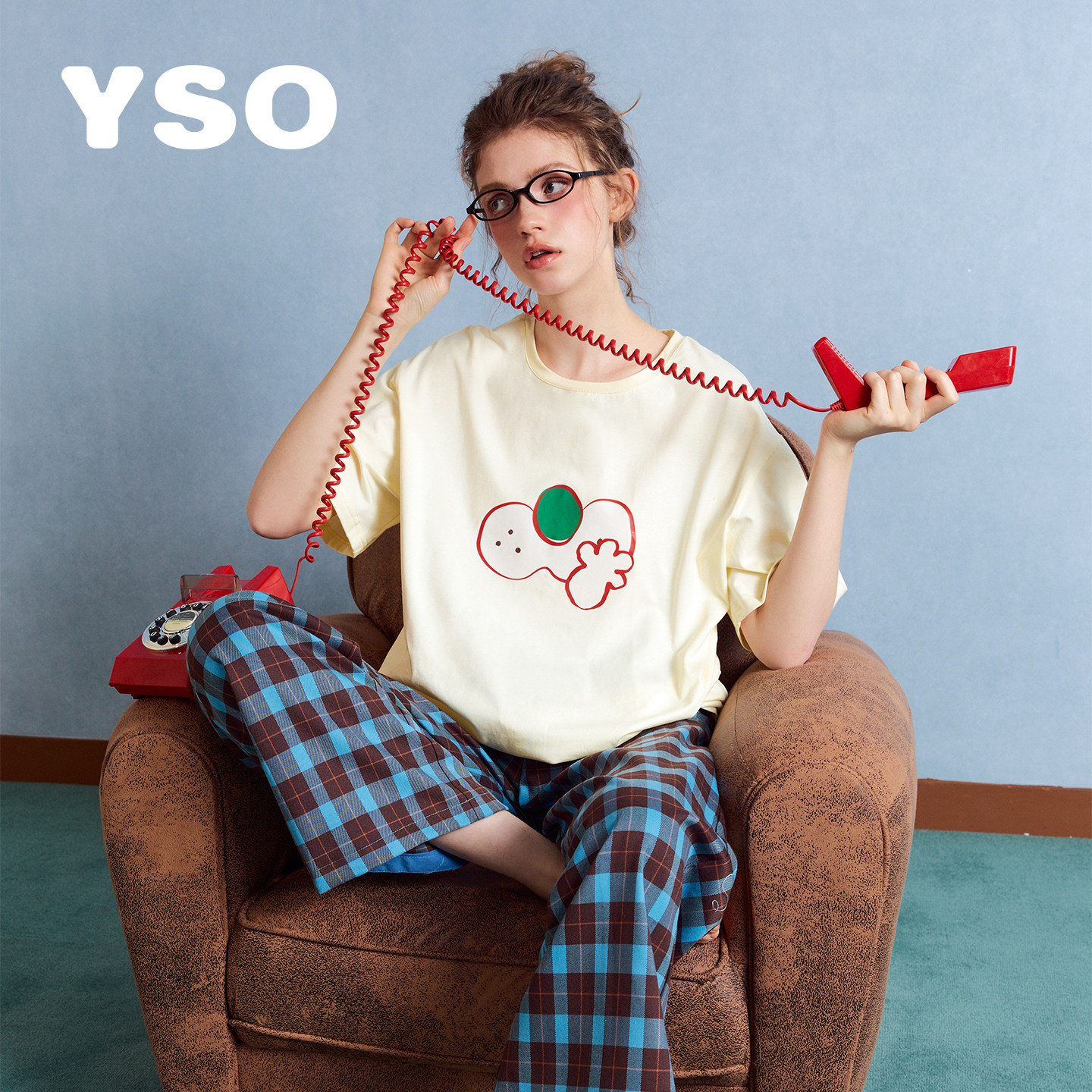 yso【酷猫系列】睡衣女春夏新款全棉卡通学生可外穿家居服套装B - yso旗舰店出品