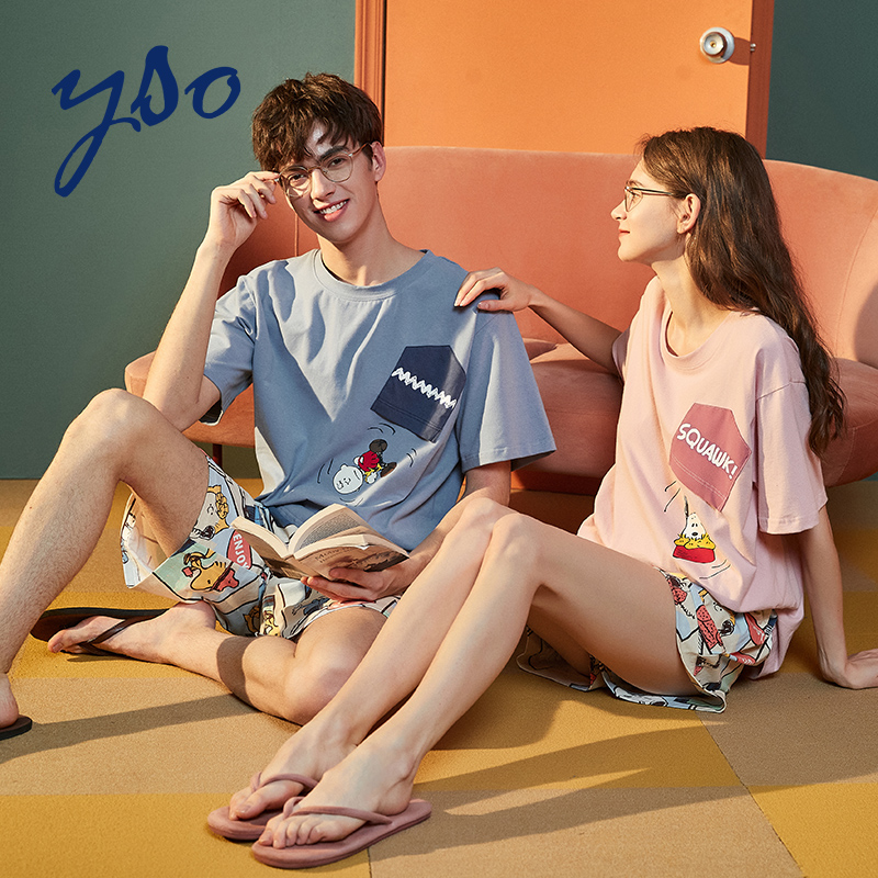 yso史努比情侣睡衣夏季可爱睡衣女2021年新款纯棉短袖睡衣男套装