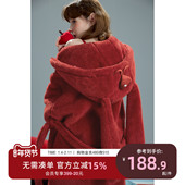 yso 红品系列 珊瑚绒睡袍女睡衣冬新年红过色年圣诞浴袍家居服D