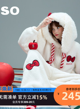 yso【红品系列】连体睡衣女冬季珊瑚绒家居服新年红色过年家居服D