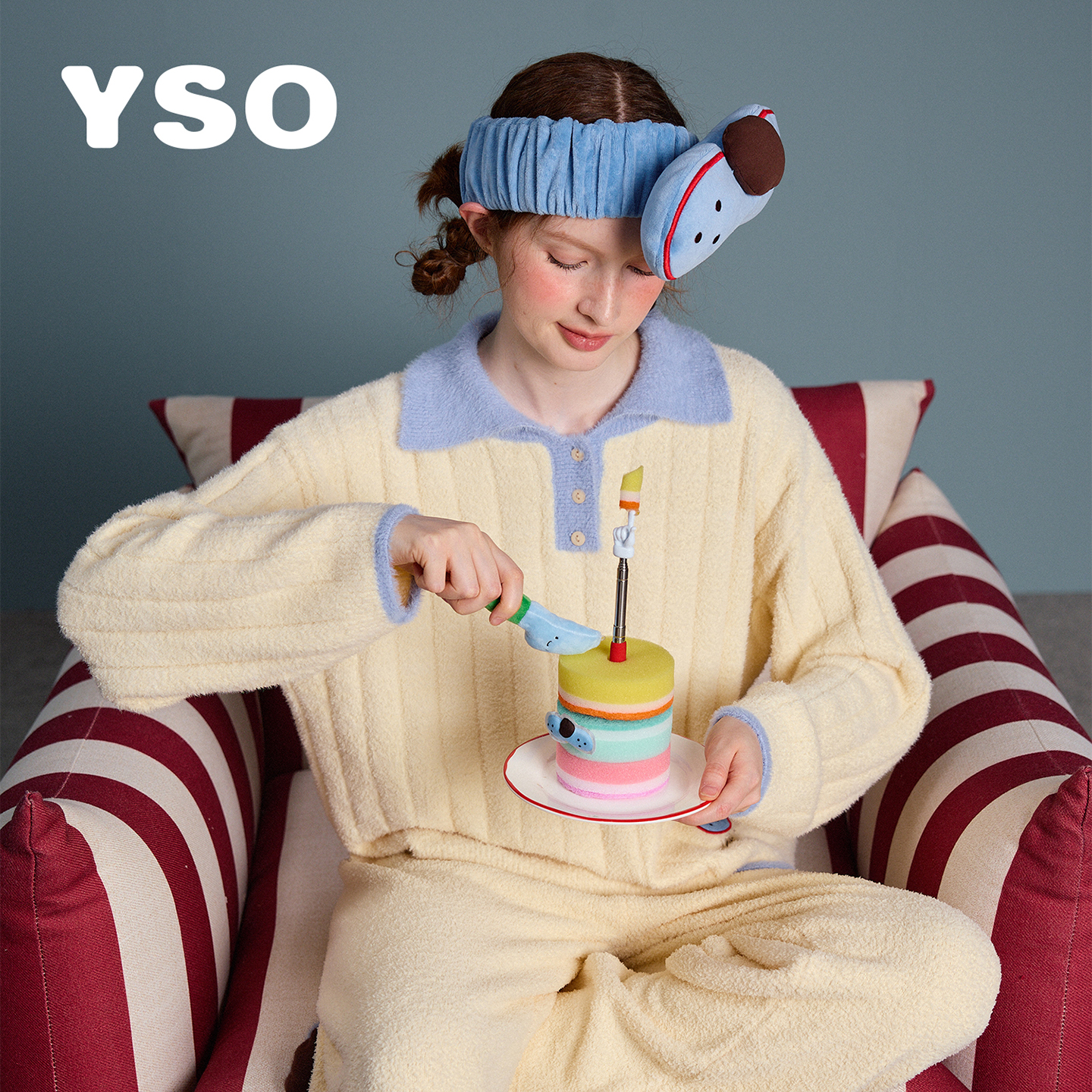 yso【酷猫系列】情侣睡衣女秋冬季新款半边绒翻领保暖家居服套装D