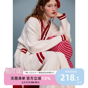 复古学院风家居服套装 睡衣女秋冬V领针织开衫 礼物系列 yso