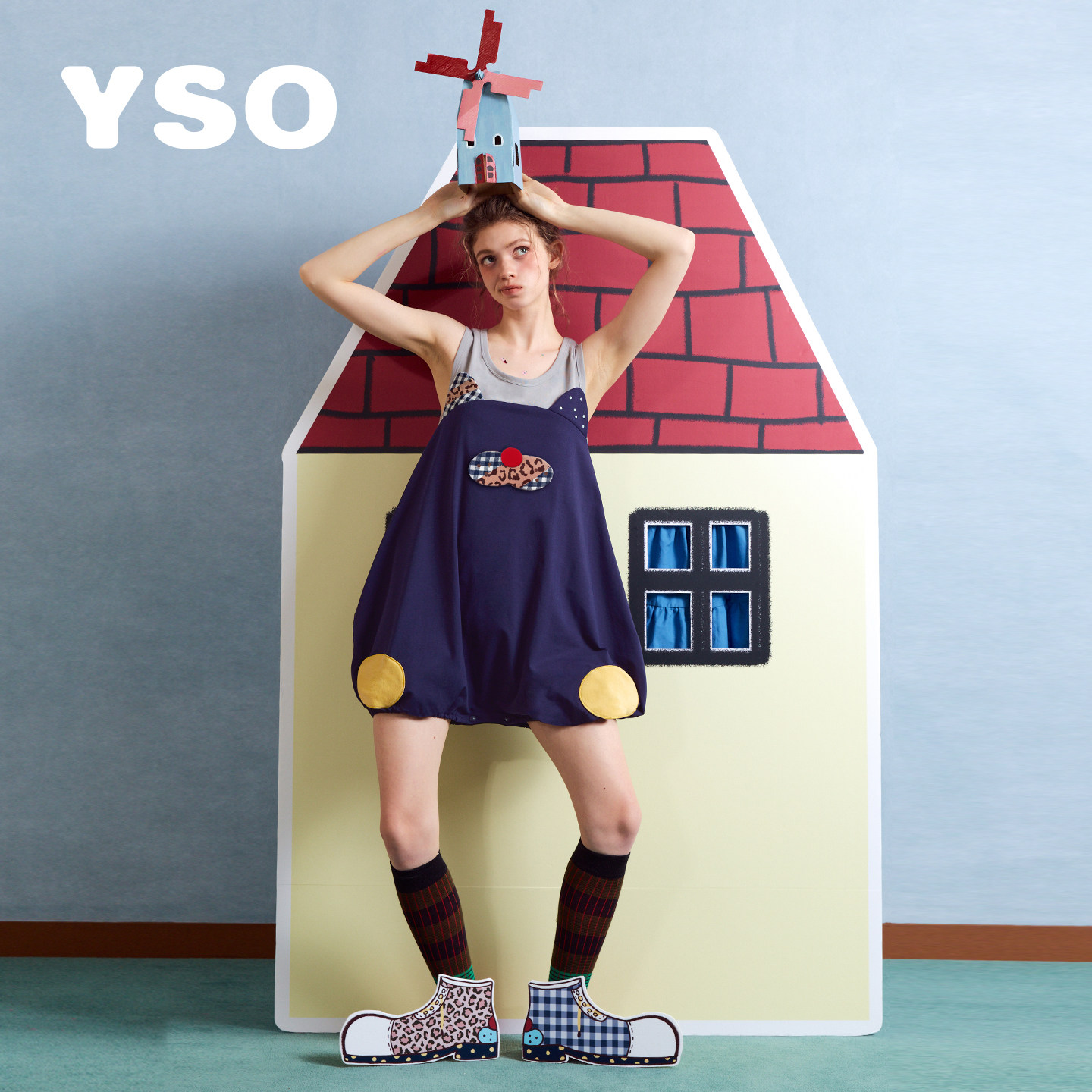 yso【酷猫系列】睡衣女夏季印花背带裙可爱卡通连衣裙家居服B