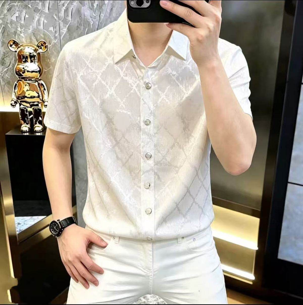 【下单立减一百】夏季男士印花衬衫冰丝薄款翻领polo衫 轻奢时尚