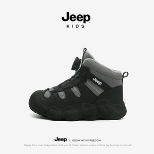Jeep儿童黑色运动鞋高筒加绒棉鞋女童防滑2026新款冬季男童二棉鞋