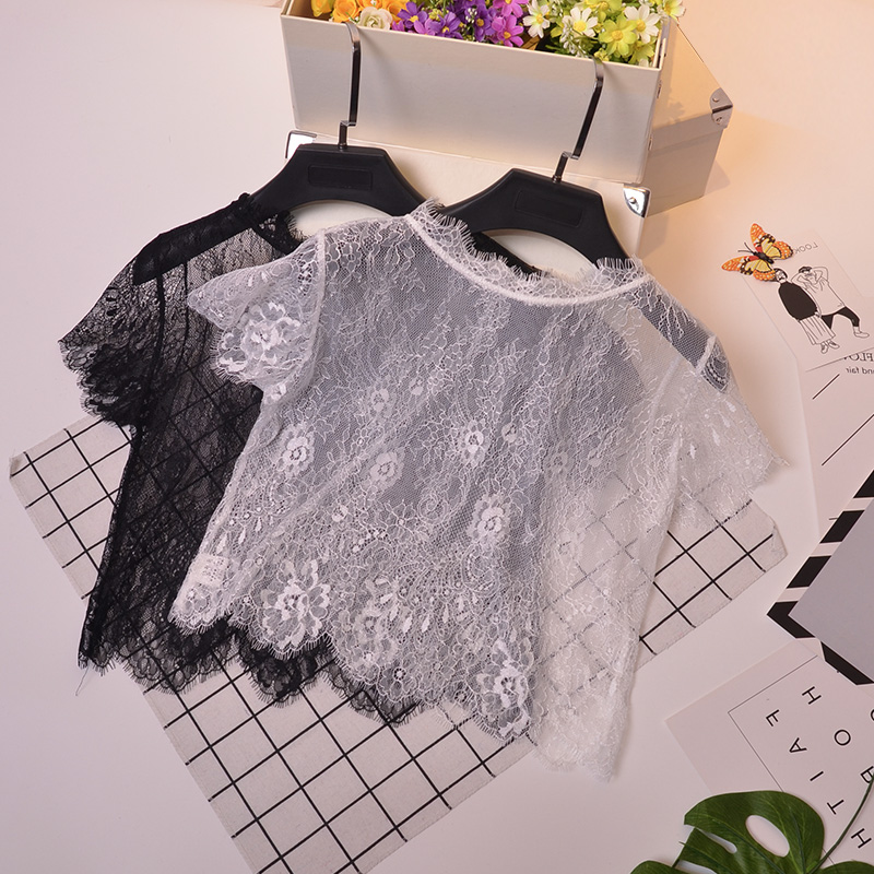 女睫毛蕾丝公主风波浪圆领打底衫