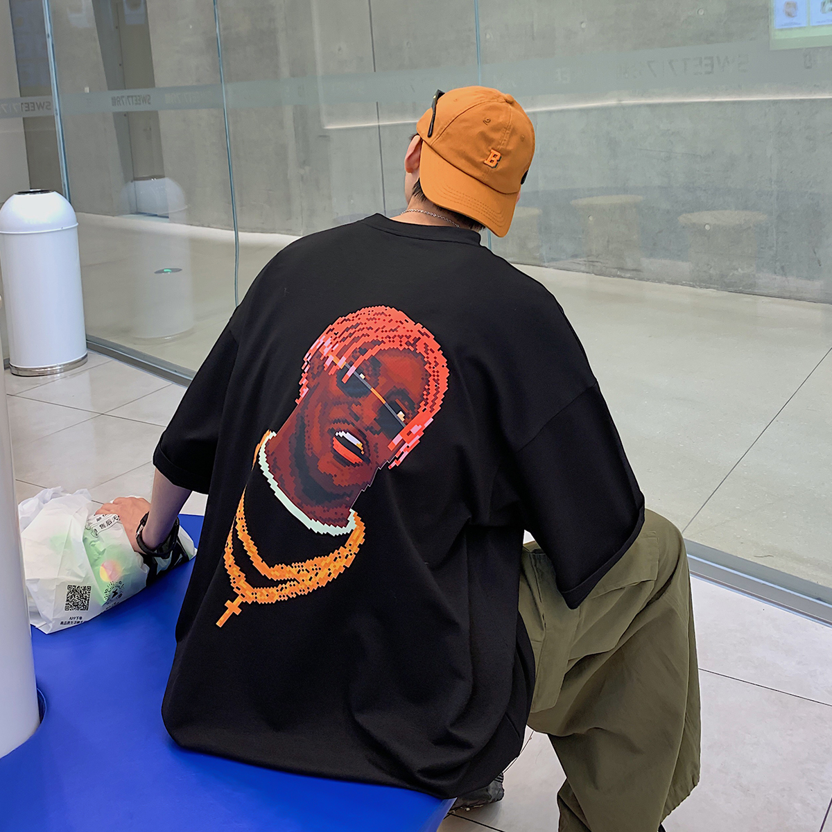 2021夏装新款男士嘻哈个性印花宽松圆领短袖T恤T609/P35控价48，男装T恤，电商A148