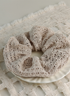 「吾庄」燕麦色针织镂空大肠发圈原创设计小众百搭气质头绳秋冬