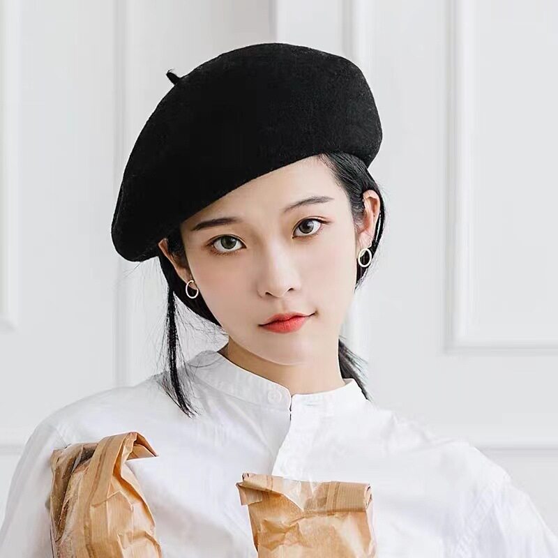 贝雷帽女日系百搭秋冬季羊毛呢