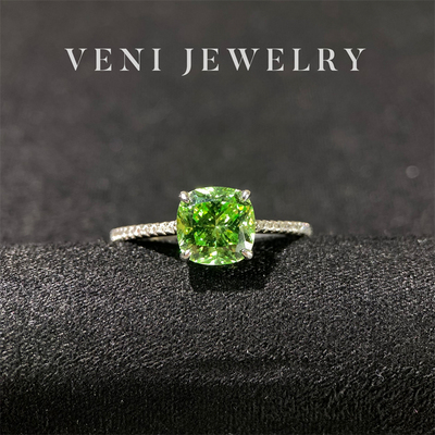 Veni珠宝 多洛塔后花园 培育沙弗莱戒指2克拉黄绿钻方糖简约女H76