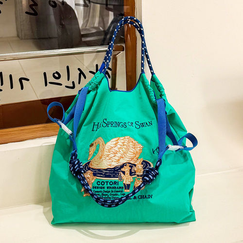 日系ball chain刺绣乌苏拉环保购物袋斜挎帆布包通勤单肩包大容量