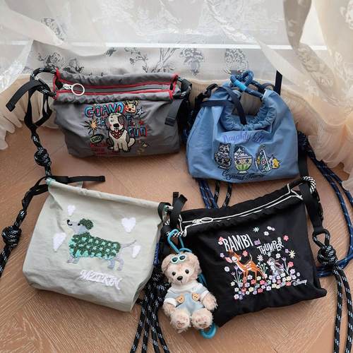 日系ball chain刺绣拉链小包包斜挎帆布包女2025迷你小方包包