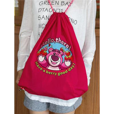迪士尼刺绣草莓熊双肩包环保袋2024新款帆布小背包