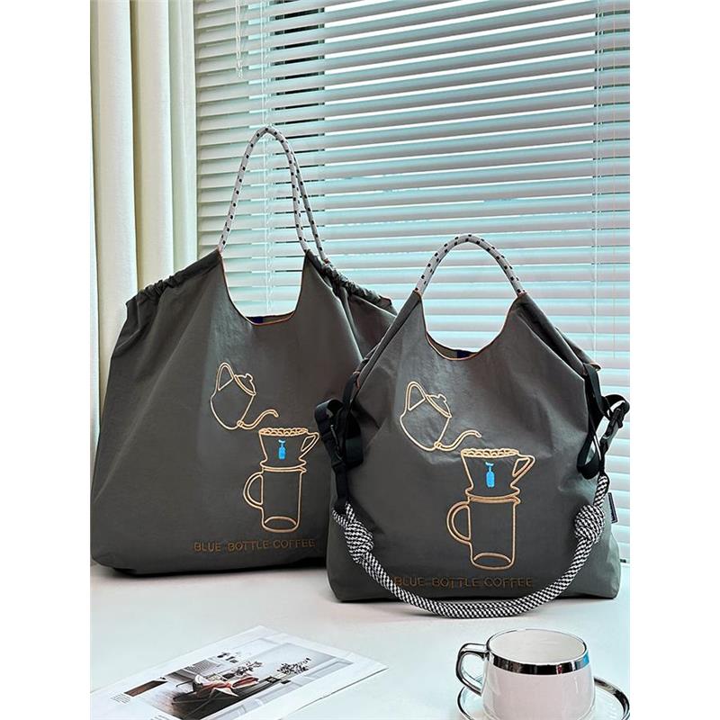 日系ball chain刺绣茶杯环保购物袋帆布包女大容量单肩斜挎通勤包