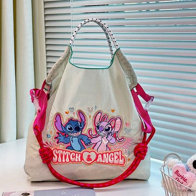 Disney迪士尼官方正品刺绣史迪仔和安琪环保购物袋帆布手提通勤包
