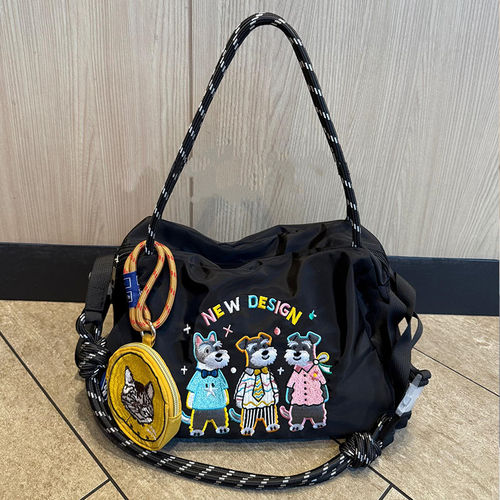 ball chain刺绣雪纳瑞环保袋行李袋斜挎帆布单肩包女大容量旅行袋