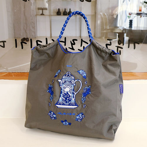 日系ball chain刺绣青花瓷环保购物袋斜挎帆布包通勤单肩包大容量