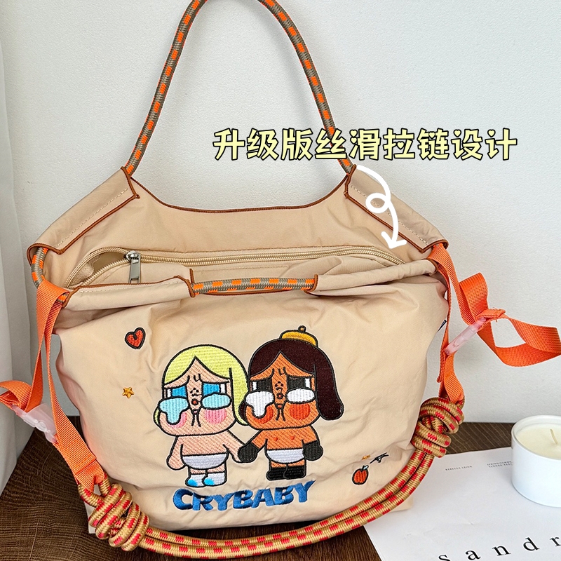 【升级拉链包MS】日系刺绣哭娃环保袋单肩斜挎帆布包女ball chain