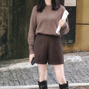 S系列｜专柜正品·24秋冬毛呢短裤女高腰a字显瘦打底靴裤24411320