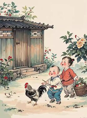 年画老式小孩童时光墙贴可爱儿童