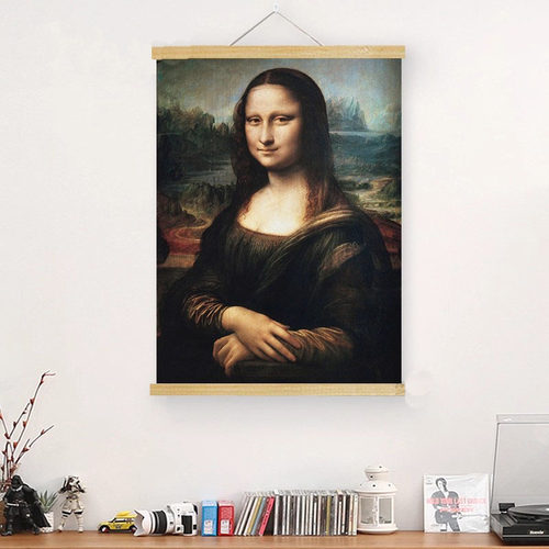 蒙娜丽莎的微笑挂画达芬奇世界名画客餐厅装饰画玄关走廊过道挂轴
