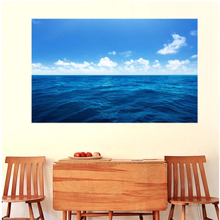 大海水风景画蓝天白云背景墙贴纸自粘装饰画客厅卧室江河湖海贴画