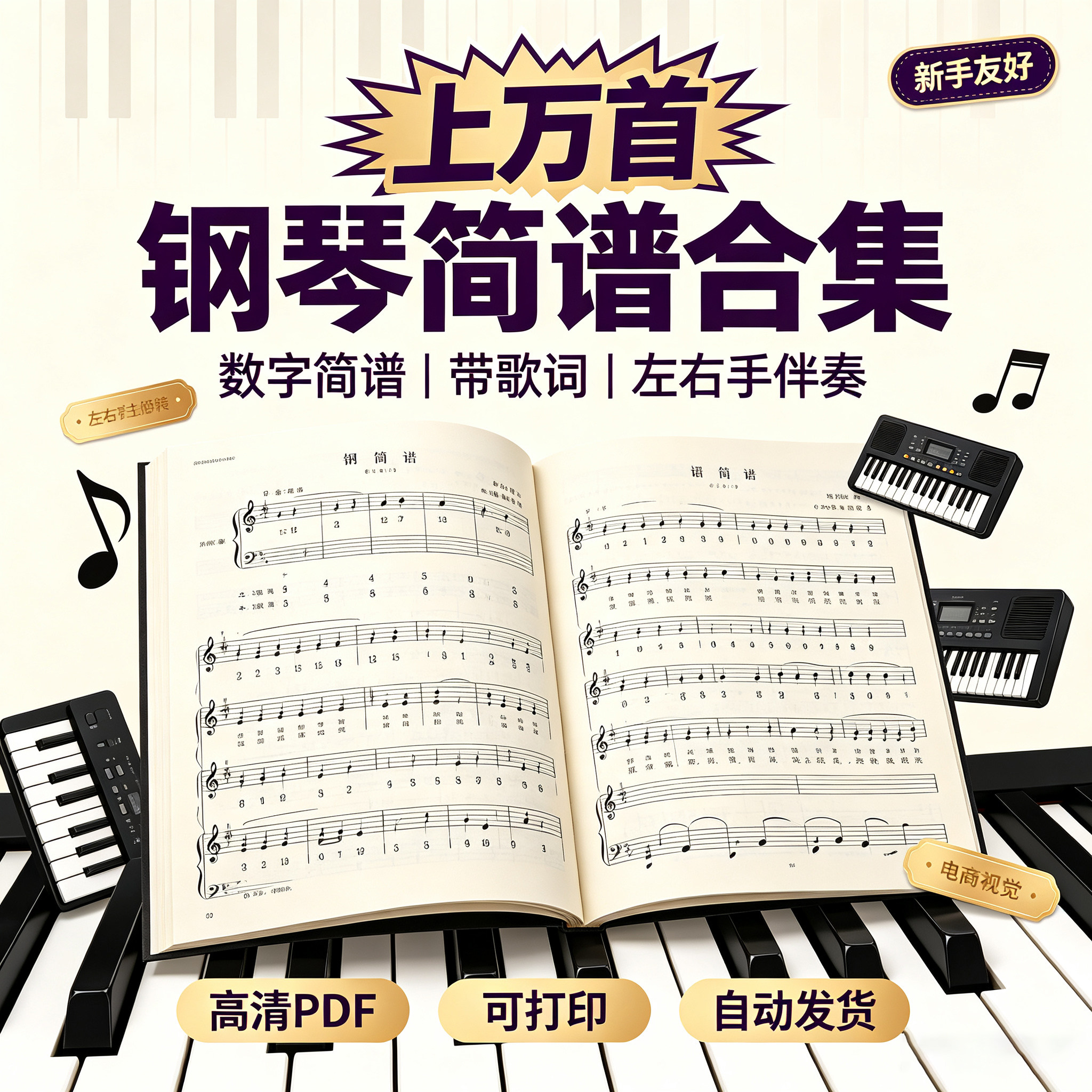 钢琴简谱 上万首数字简谱合集 带歌词左右手伴奏 PDF 自动发货
