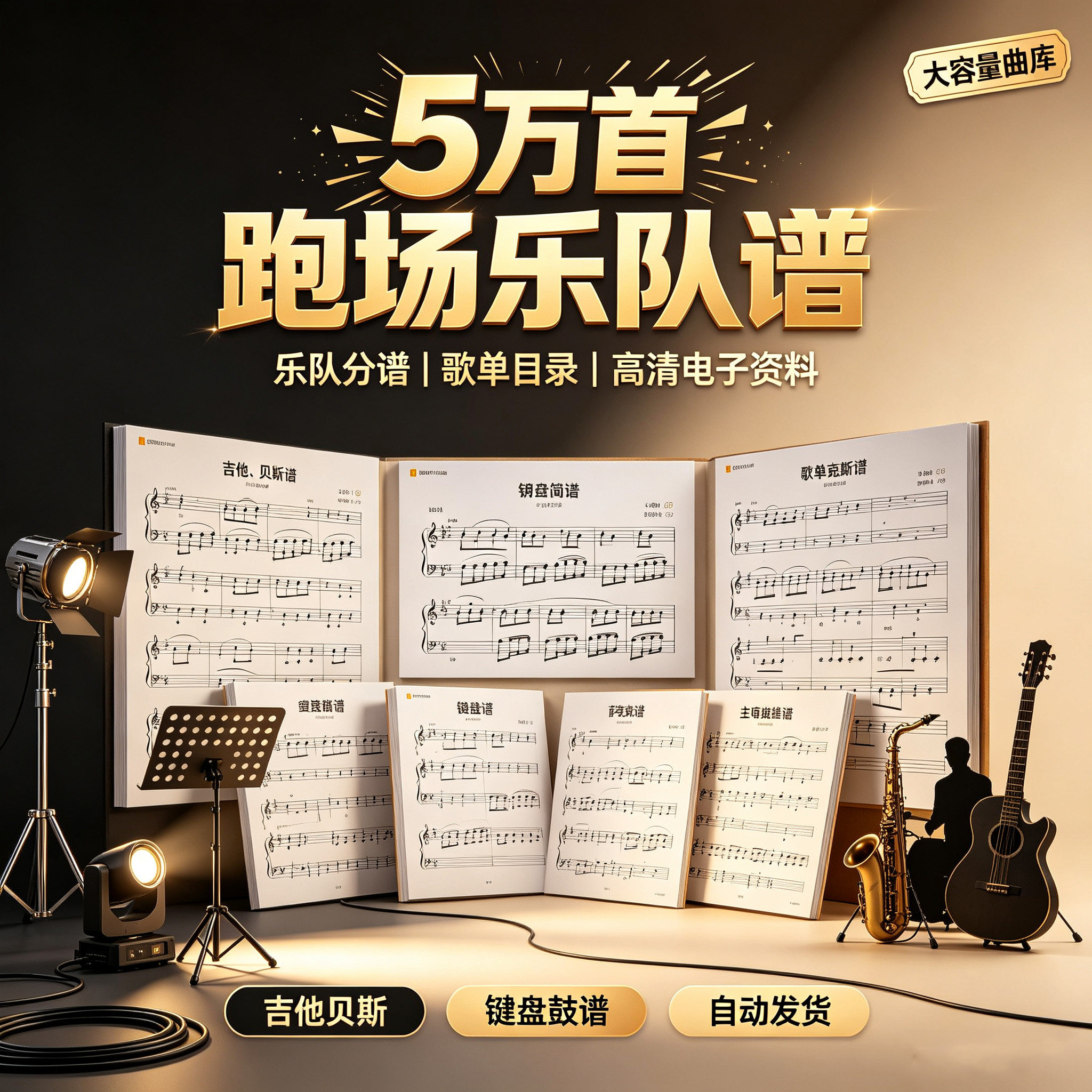 跑场乐队谱大全 5 万首演出歌单 吉他贝斯键盘鼓谱 电子曲库