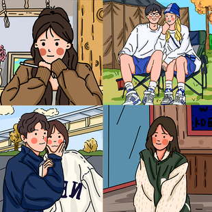 手绘头像定制卡通微信情侣头像设计豆豆眼动漫画形象Q版插画约稿