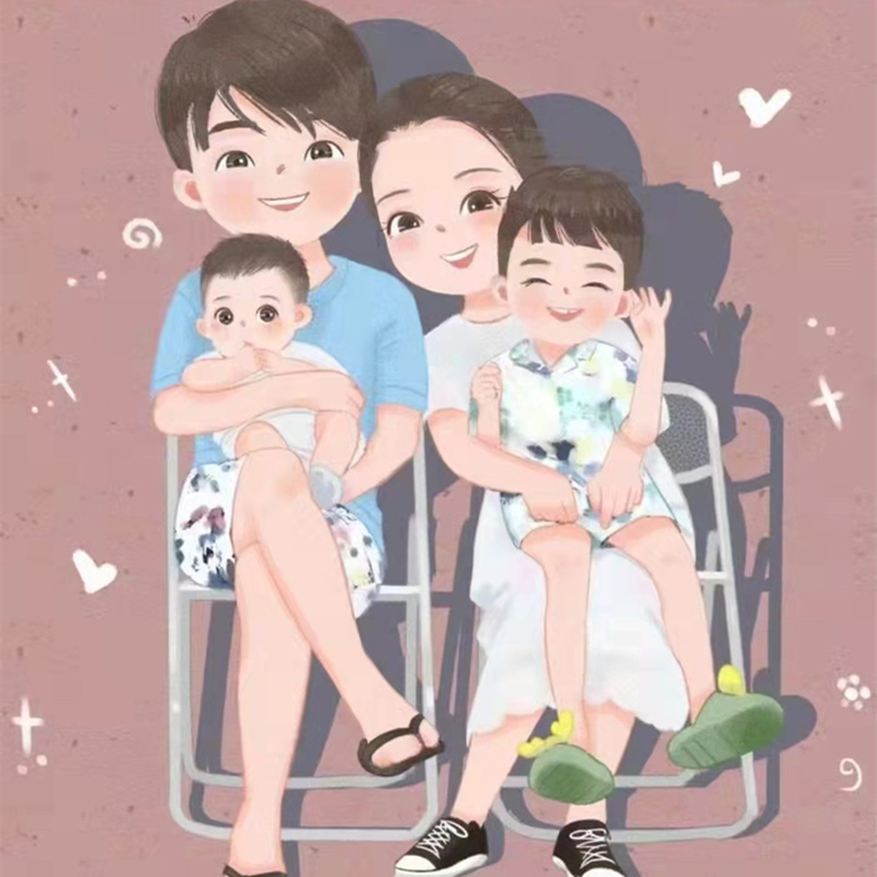 一家三口头像手绘定制微信约稿设计动漫画q版卡通真人照片亲子画