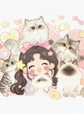 宠物头像手绘卡通猫咪狗狗画像定制Q版小人约稿情侣动漫形象设计