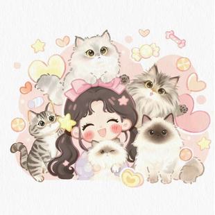 宠物头像手绘卡通猫咪狗狗画像定制Q版小人约稿情侣动漫形象设计