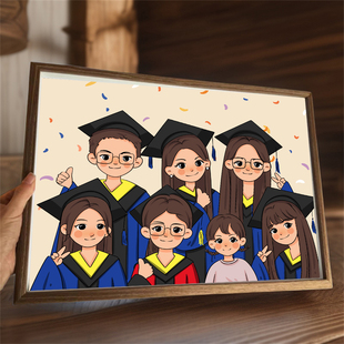 卡通班级毕业照手绘相框定制多人合照绘画公司员工集体照动漫设计