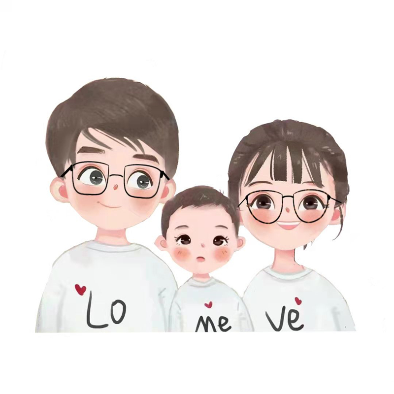 一家三口微信头像手绘定制约稿设计动漫画q版卡通真人