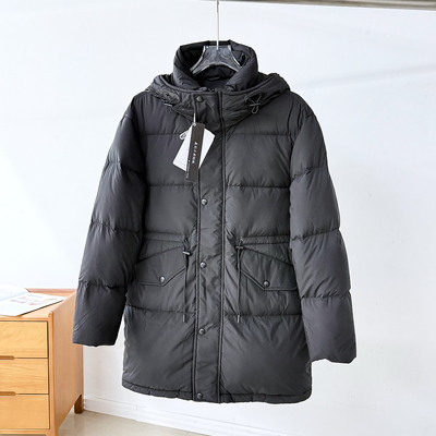 高充绒量！大气简约！冬季中长款外贸男装加厚保暖连帽羽绒服外套
