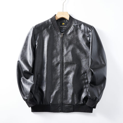 高端水洗PU皮！柜499！外贸男装秋冬时尚防风防水棒球领皮衣外套