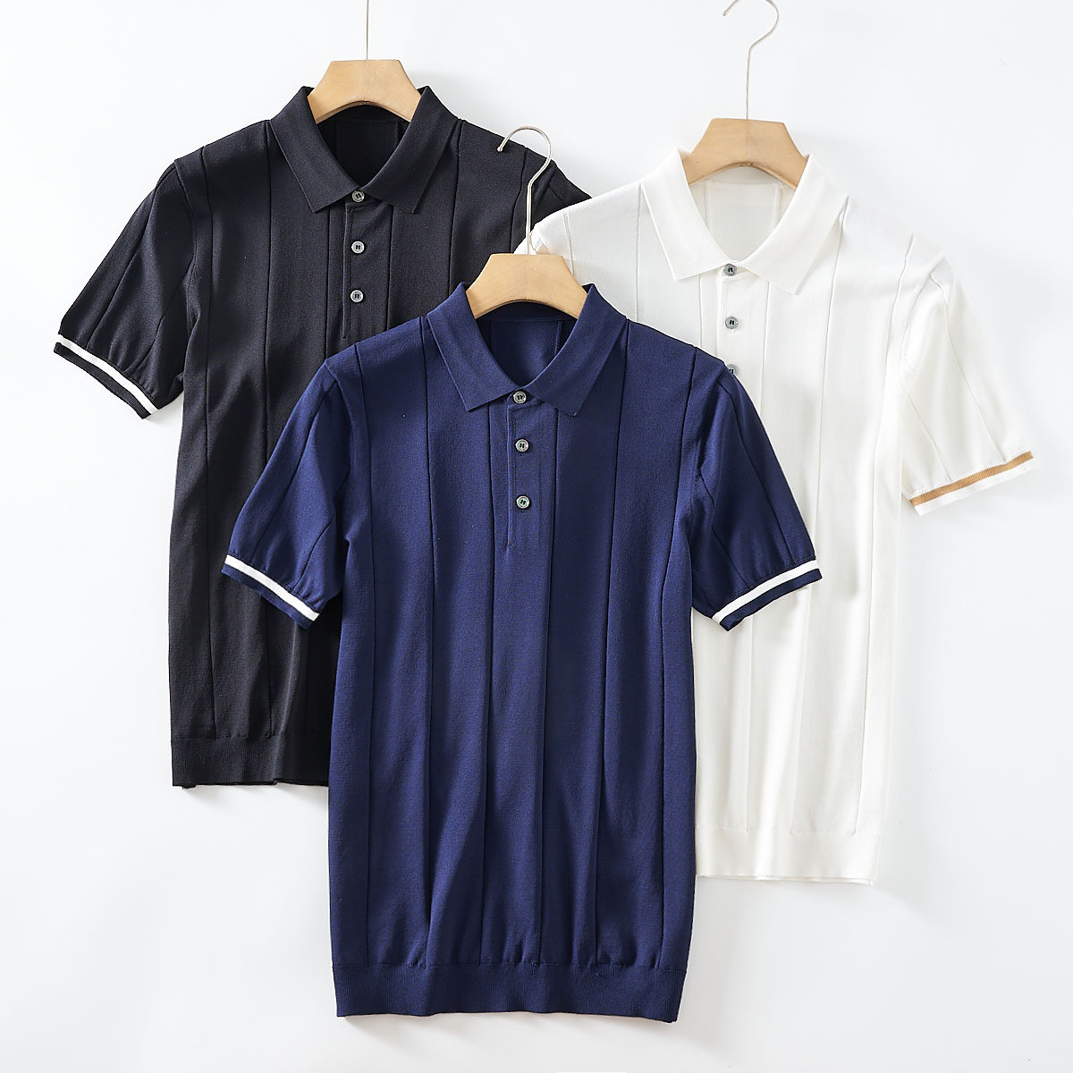 冰丝针织！轻奢品质！夏季男士外贸薄款透气伊力特竖条短袖POLO衫