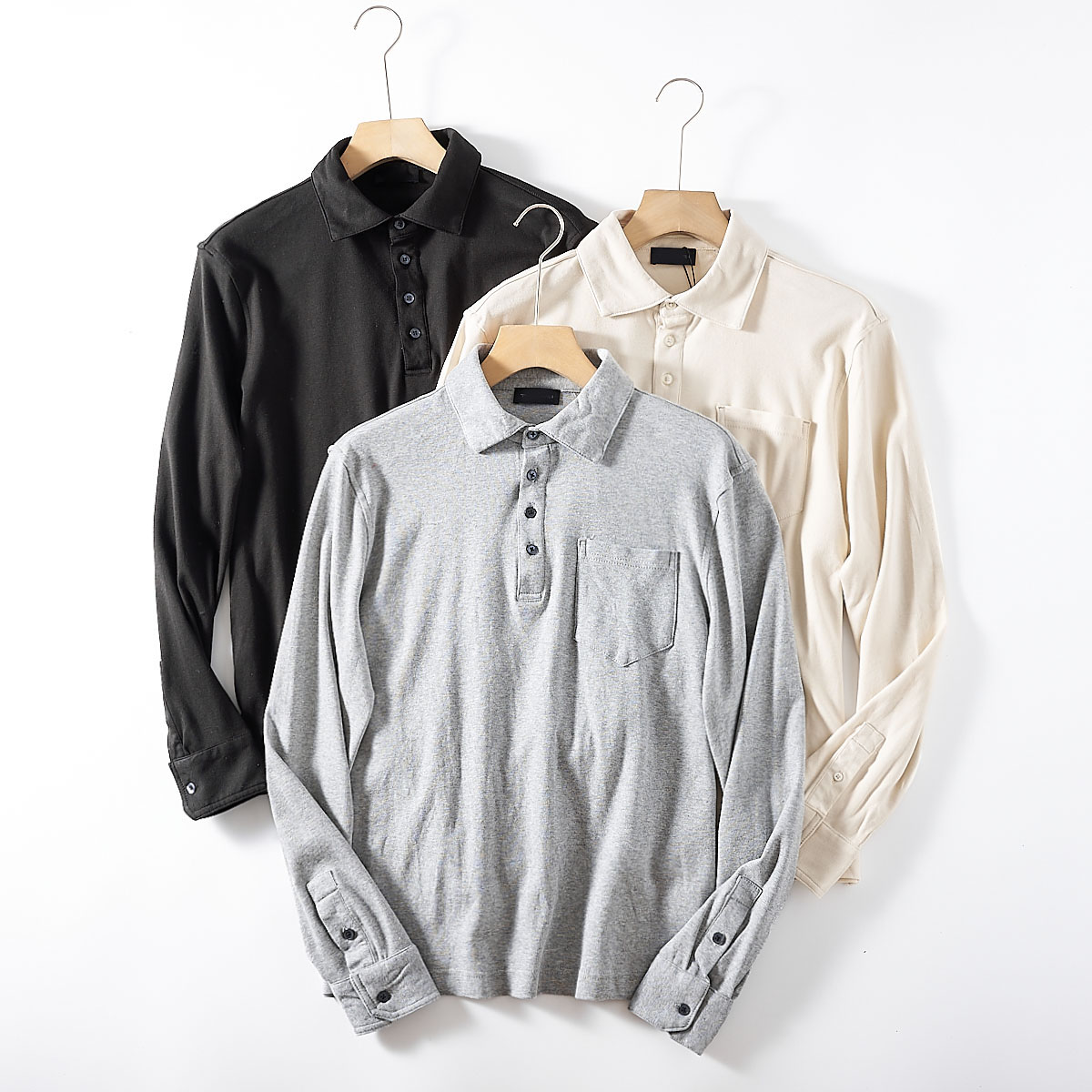 美单/78刀 全棉水洗磨毛 秋男士时尚休闲半门襟衬衫长袖T恤POLO衫